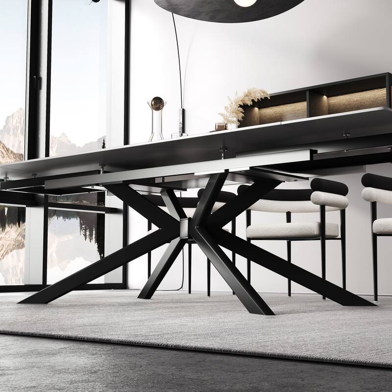 110.24" Extendable Sintered Stone Dining Table With 8 Chairs Dining Table Set