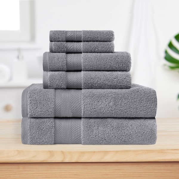 Superior Turkish Cotton 6 Piece Solid Plush Heavyweight Towel Set - Grey