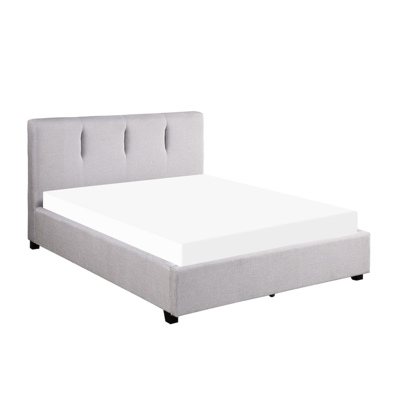 Orra Queen Platform Bed, Tufted Gray Polyester Upholstery, Solid Wood