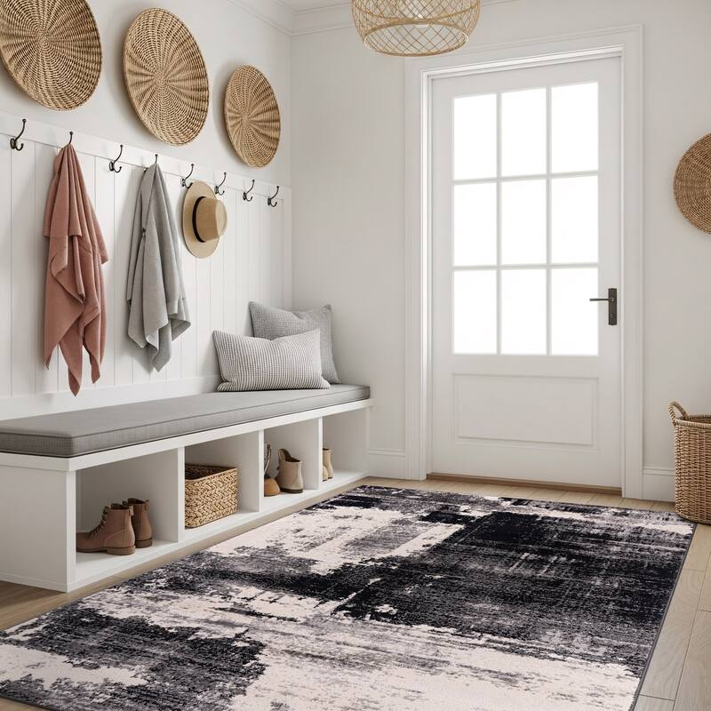 World Rug Gallery Modern Abstract Design Black Area Rug