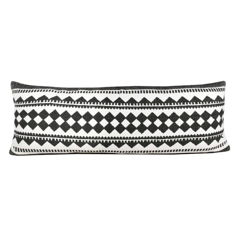 HomeRoots 14" X 36" Black And White 100% Cotton Geometric Zippered Pillow