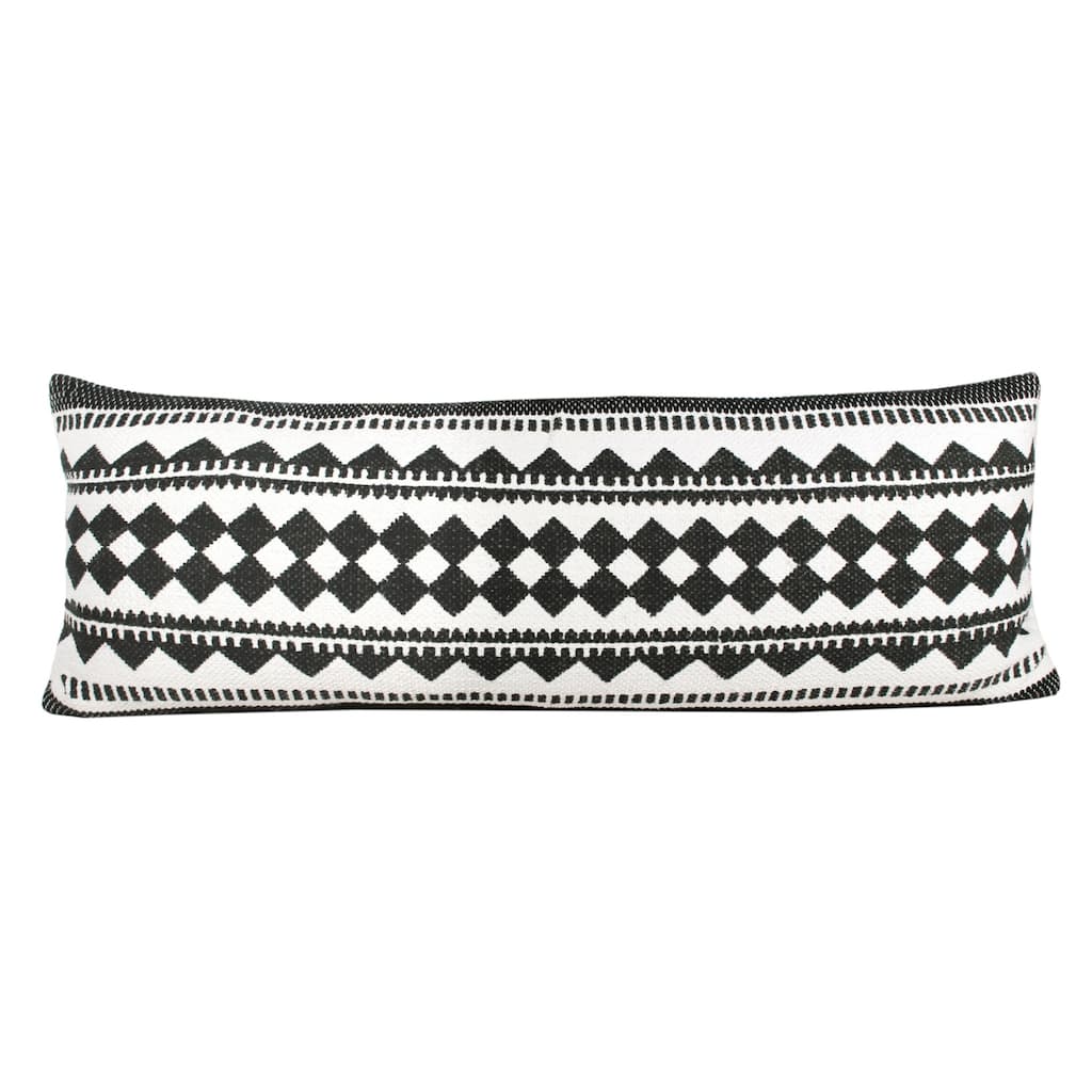 HomeRoots 14" X 36" Black And White 100% Cotton Geometric Zippered Pillow