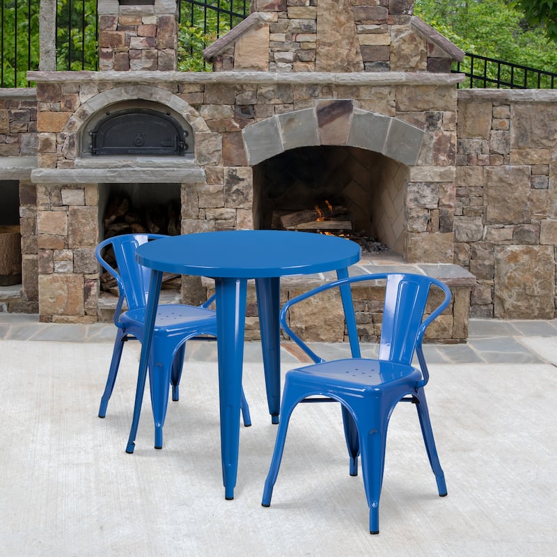 30'-inch Round Metal Indoor-Outdoor Table Set - Blue
