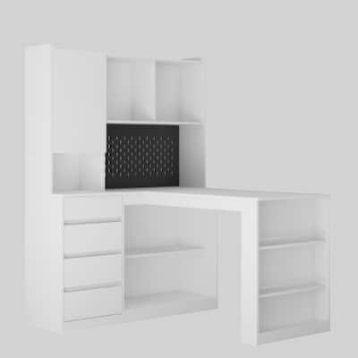 Modern Corner Computer Desk with LED Light, L-Shaped Study Desk, Storage Cabinet & Bookshelf, Power Outlets & USB Ports