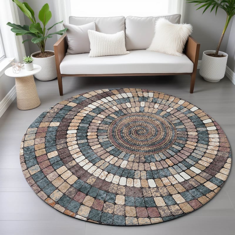 Machine Washable Indoor/Outdoor Contemporary Pinwheel Chantille Rug