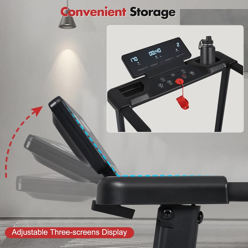 Portable Treadmills for Home with Handle, with 265 Lbs Capacity, 3.0HP Treadmill with 4 Adjustable Support Feet