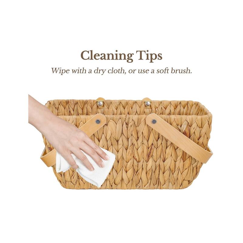 Wicker Basket with Wood Handle, Water Hyacinth Basket for Easter, Gift, Picnic - 15"D x 9.75"W x 7"H