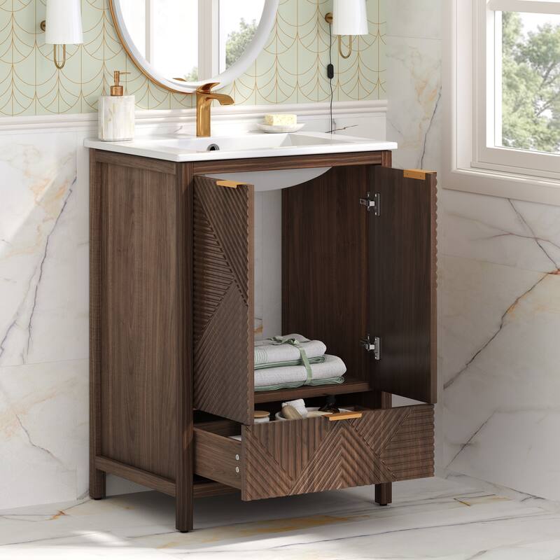 24 Inches Bathroom Vanity with Sink Combo, Modern Bathroom Vanity with Single Faucet Hole, Textured Door Panels