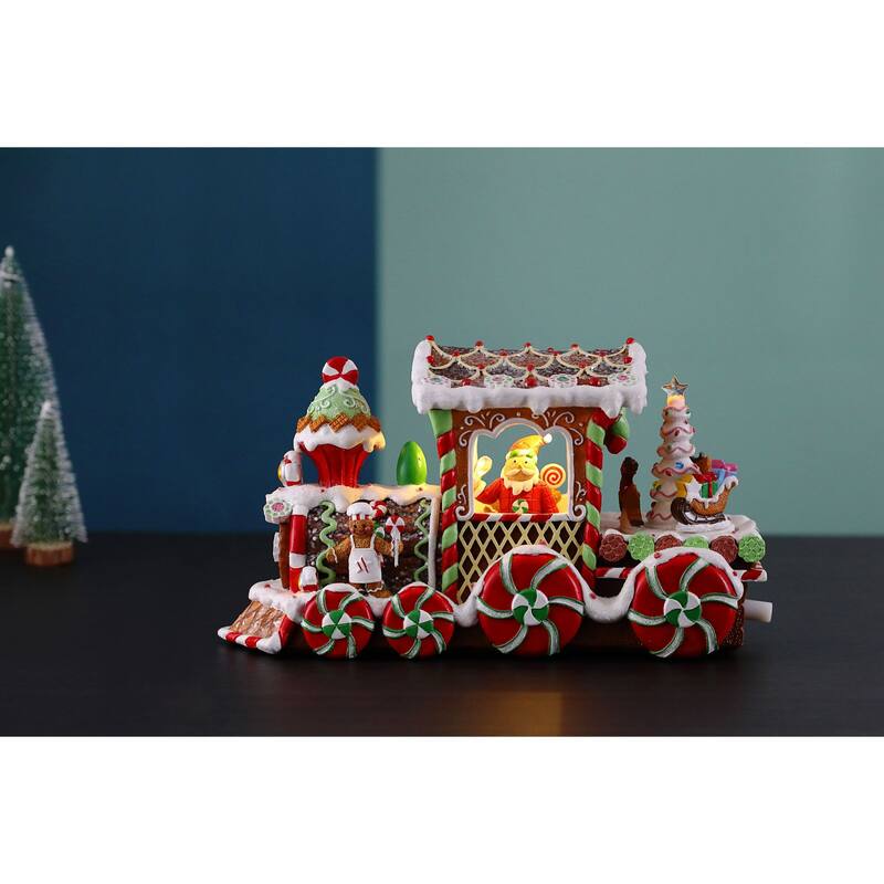 Set of 2 Musical LED Lighted Candy Land Train Christmas Tabletop Decorations 11.75"
