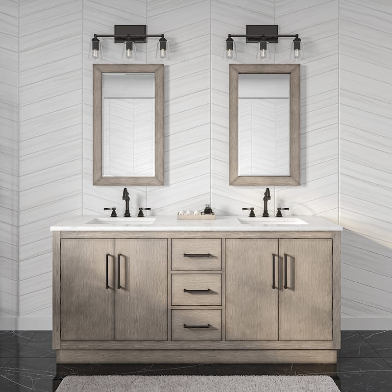 Hugo 30 In. Marble Countertop Vanity in Grey Oak with Mirror