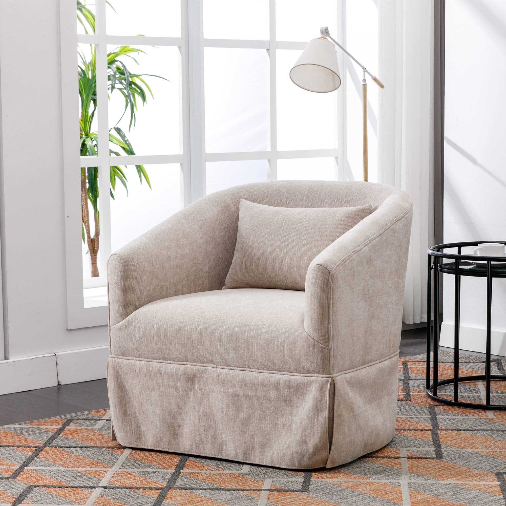 Swivel Sofa Chair Barrel Lounge Armchair with Skirt Accent Chair