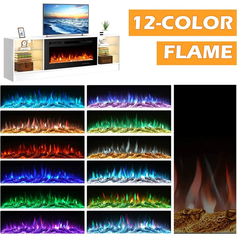 36'' Electric Fireplace TV Stand, Entertainment Center & TV Console for TVs up to 80'', Modern Fireplace Heater for Living Room