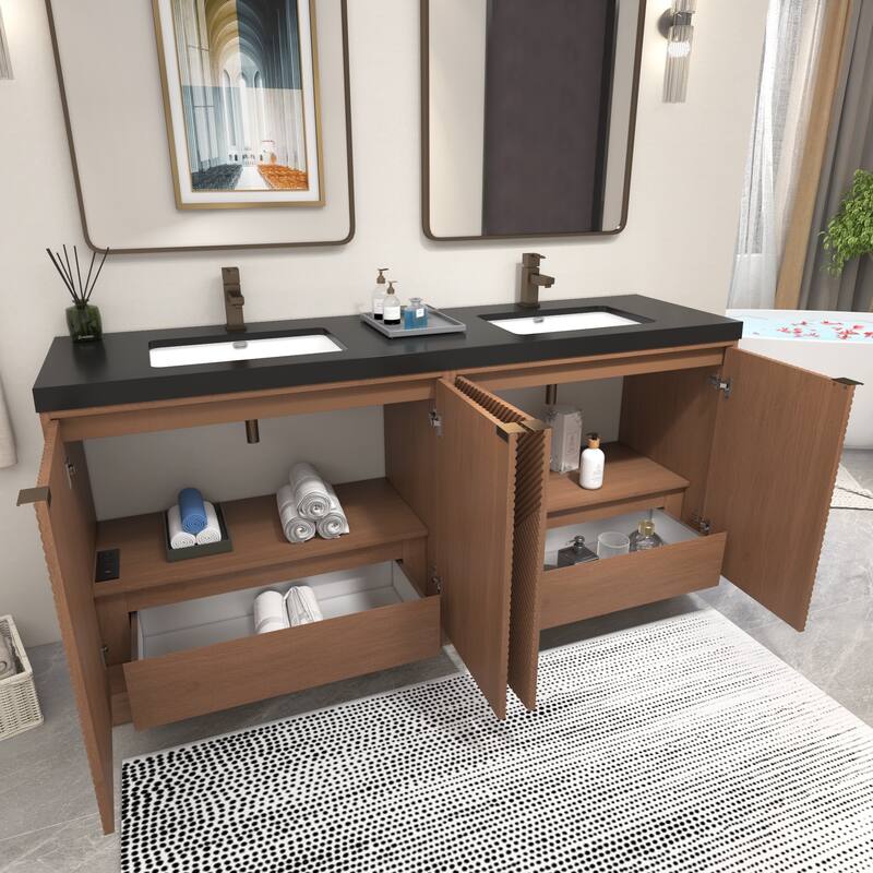 Milano 72" Freestanding Bathroom Vanity with Double Black Acrylic Sink