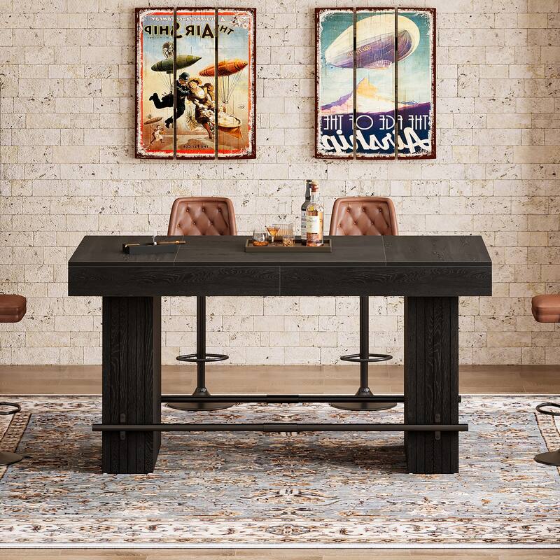 63-Inch Dining Table with Footrest and Large Table Top, Kitchen Island Table - 31.5"D x 62.99"W x 35.43"H