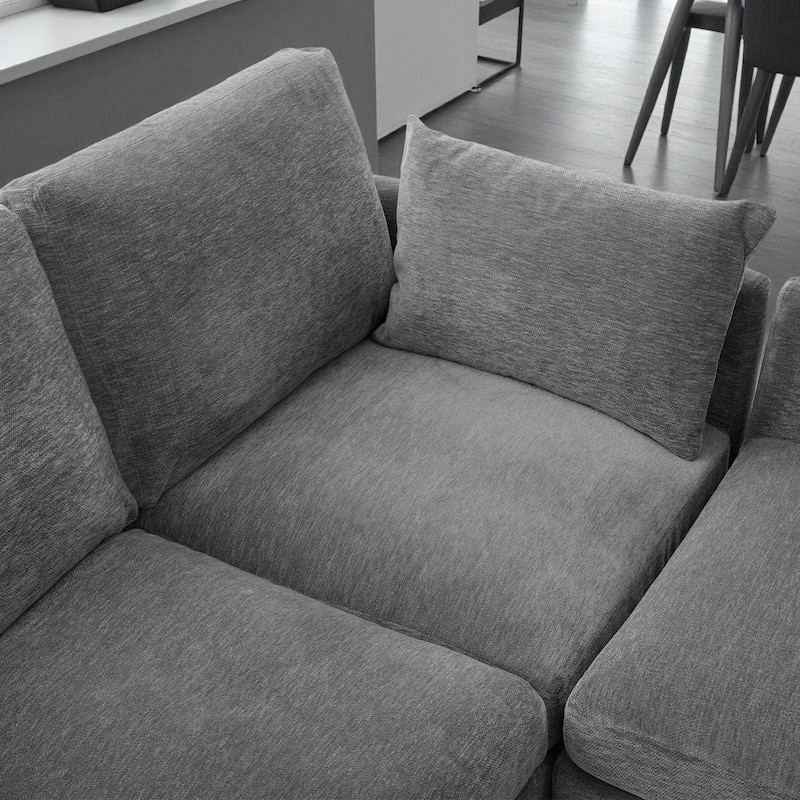 85.4" Modular Sectional Sofa with Movable Ottoman, USB Ports and Phone Holder, Chenille U-Shape Couch for Living Room