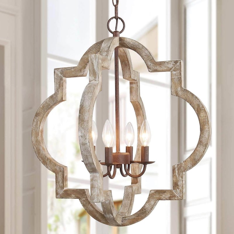 The Gray Barn Modern Farmhouse 4-Light Wood Chandelier for Dining Room