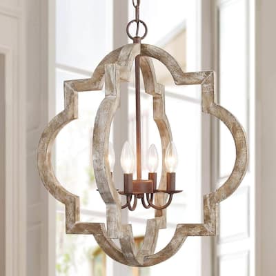 The Gray Barn Modern Farmhouse 4-Light Chandelier Distressed Wood Foyer Ceiling Light for Dining Room