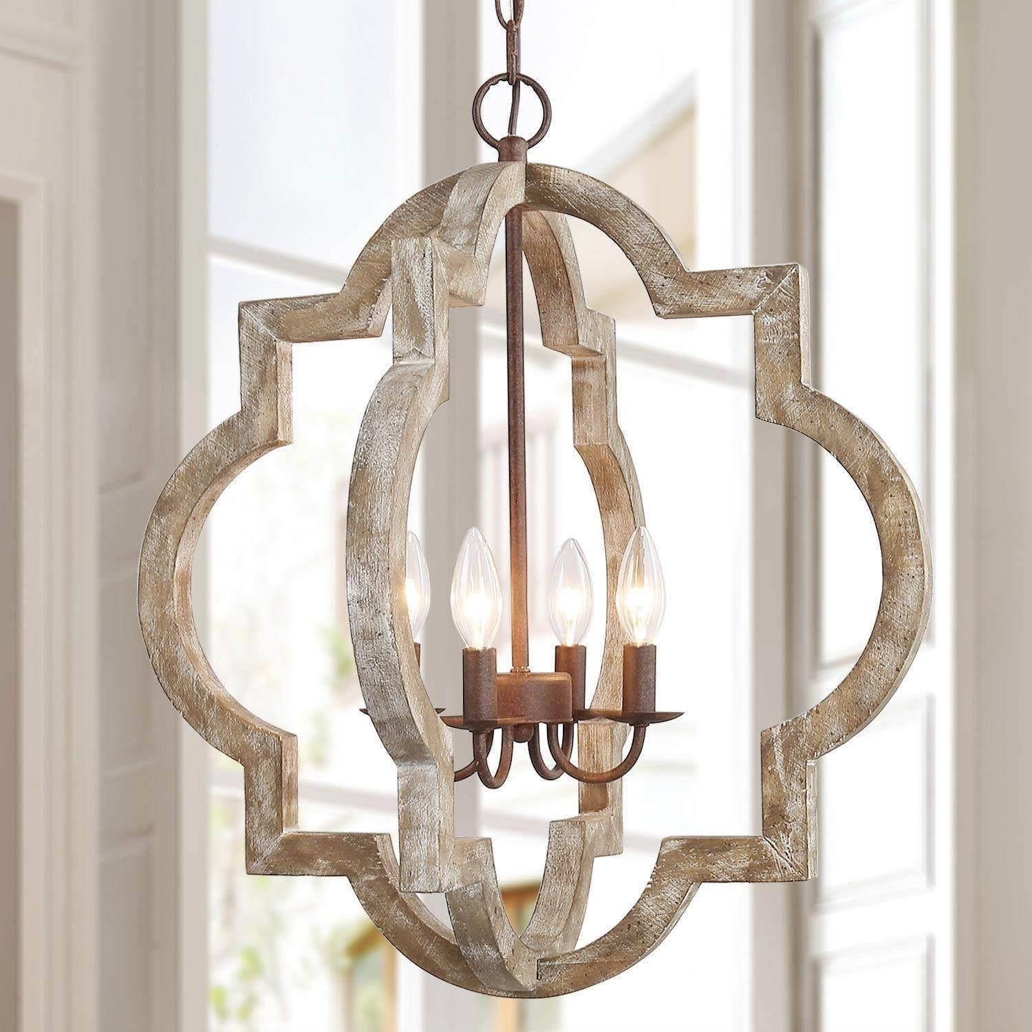 The Gray Barn Modern Farmhouse 4-Light Wood Chandelier for Dining Room