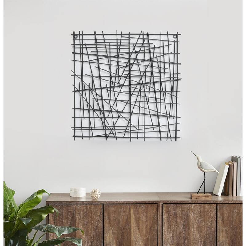 Pewter Finished Square Abstract Wall Art - 19.5" - Black