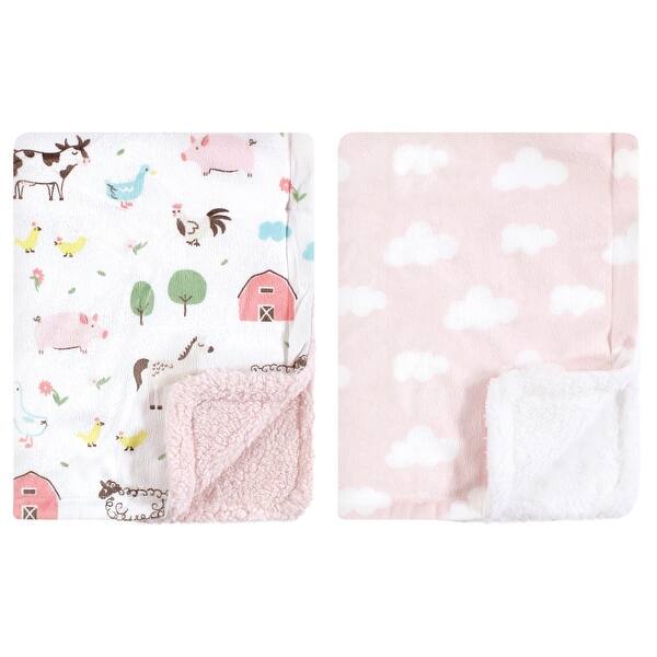 slide 1 of 1, Hudson Baby Infant Girl Plush Mink and Faux Shearling Blanket, Girl Farm Animals, One Size - Girl Farm Animals - One Size One Size - Girl Farm Animals