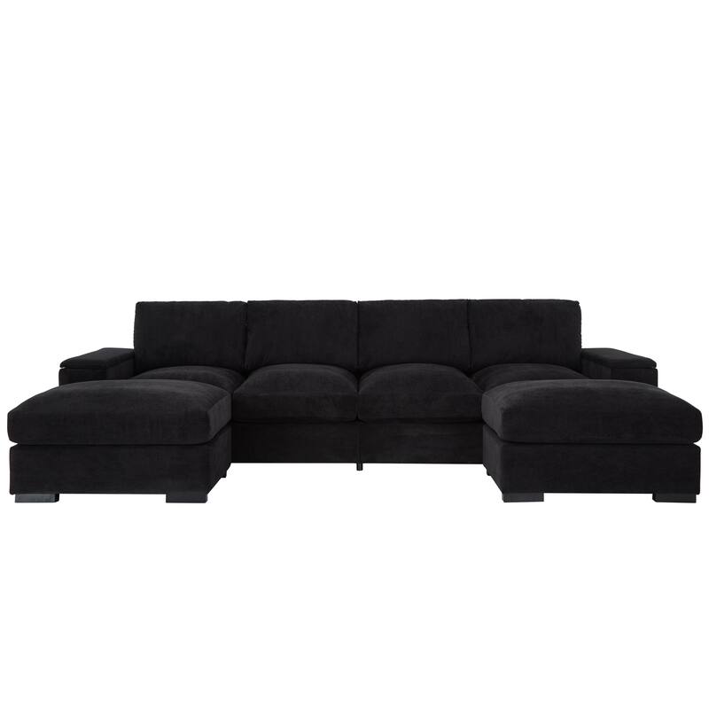 U-Shaped Sectional Sofa with Movable Ottomans, Comfy Corduroy Deep Seat Sofa, Large 4 Seat Sofa with Storage Armrests