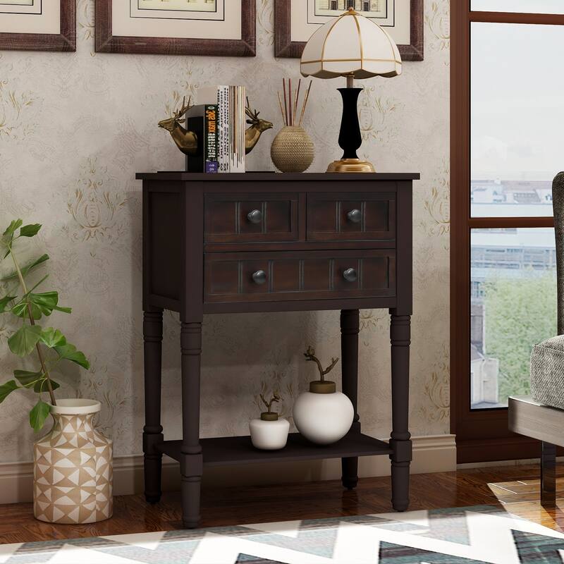 Narrow Console Table, Slim Sofa Table with Drawers for Living Room - Espresso