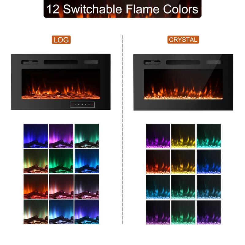 Wall Mounted Electric Fireplace Heater with 12 Flame Colors