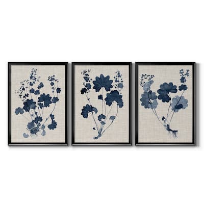 Navy & Linen Leaves II Premium Framed Canvas - Ready to Hang - Multi-Color