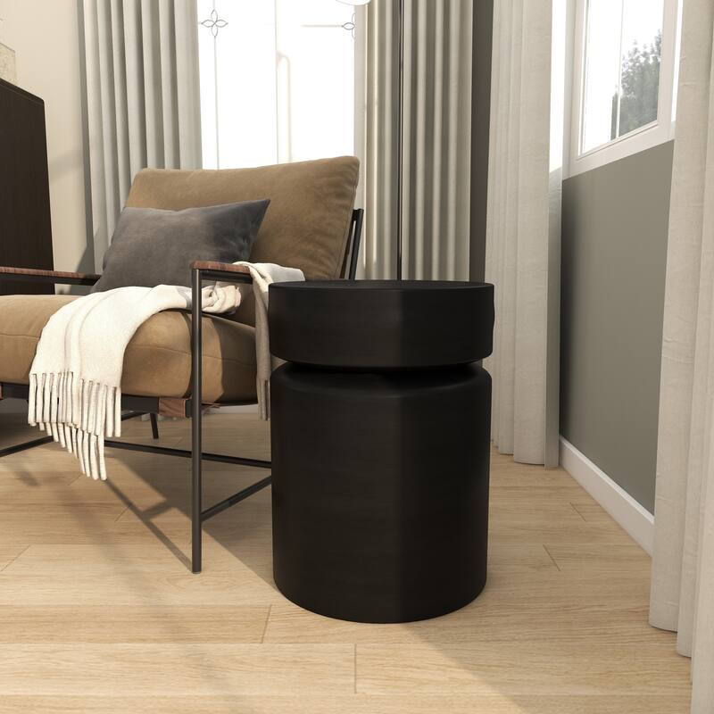 Black Metal Drum Accent Table