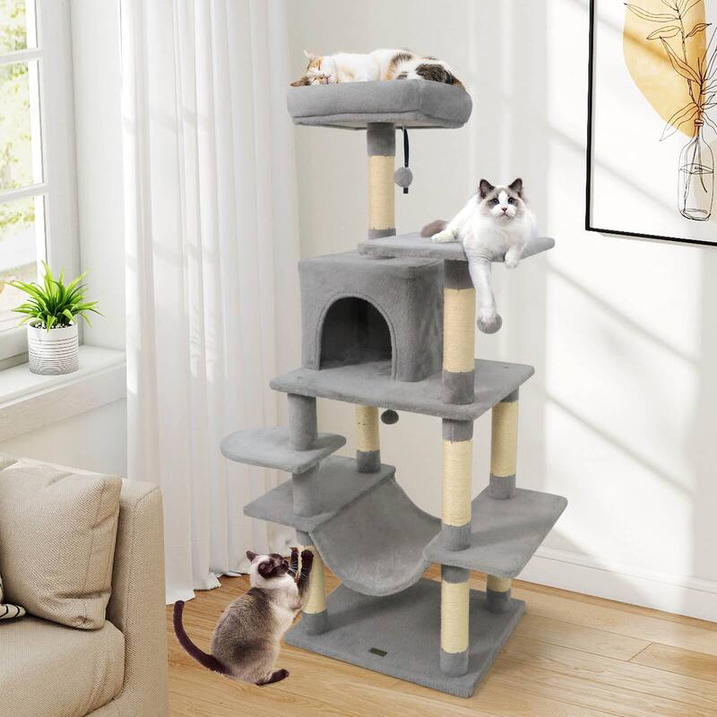 Costway 58” Tall Multi-level Cat Tree with Upholstered Perch & Cat - See Details