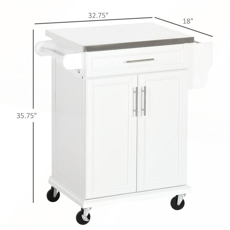Rolling Kitchen Cart with Stainless Steel Countertop
