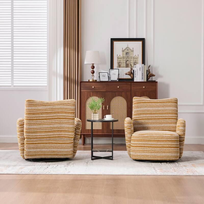 Modern Style 360° Swivel Leisure Chair Fabric Striped Armrest Swivel Chair