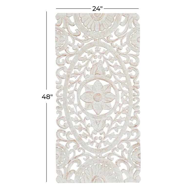Wooden Floral Handmade Intricately Carved Home Wall Decor - White - Roche River Decor