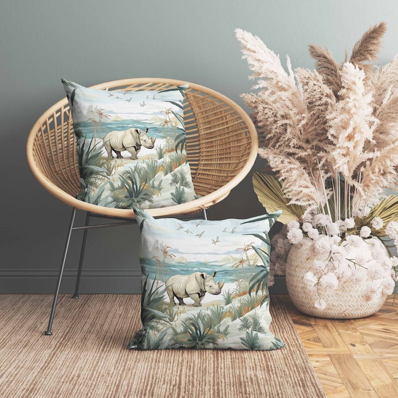 Coastal Rhino Faux Suede Reversible Throw Pillow Beige and Blue