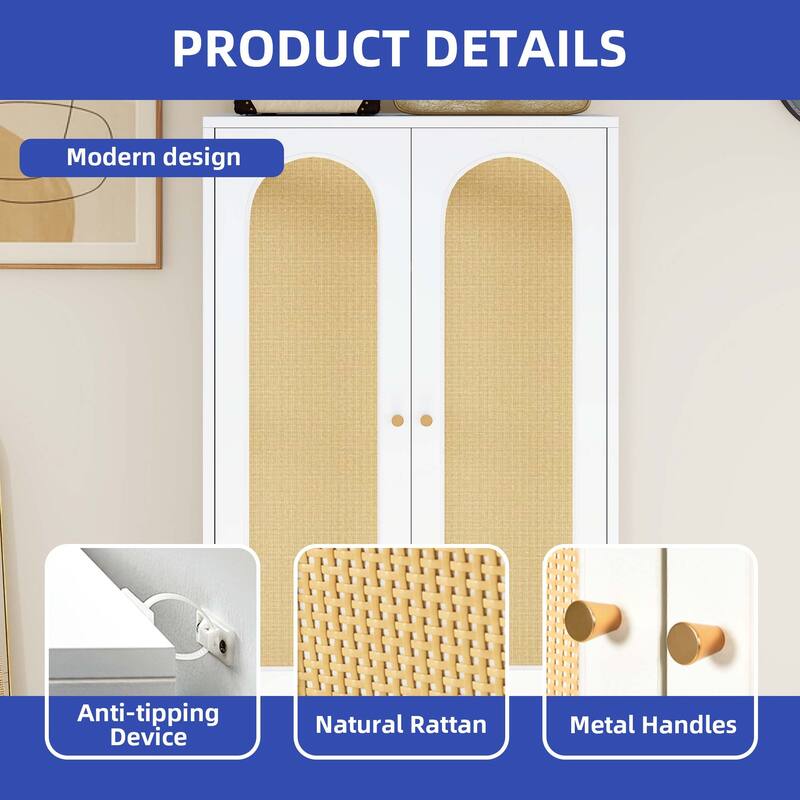 70" Tall Wardrobe Armoires Closet Storage Rattan Style with Drawers & Hanging Rod
