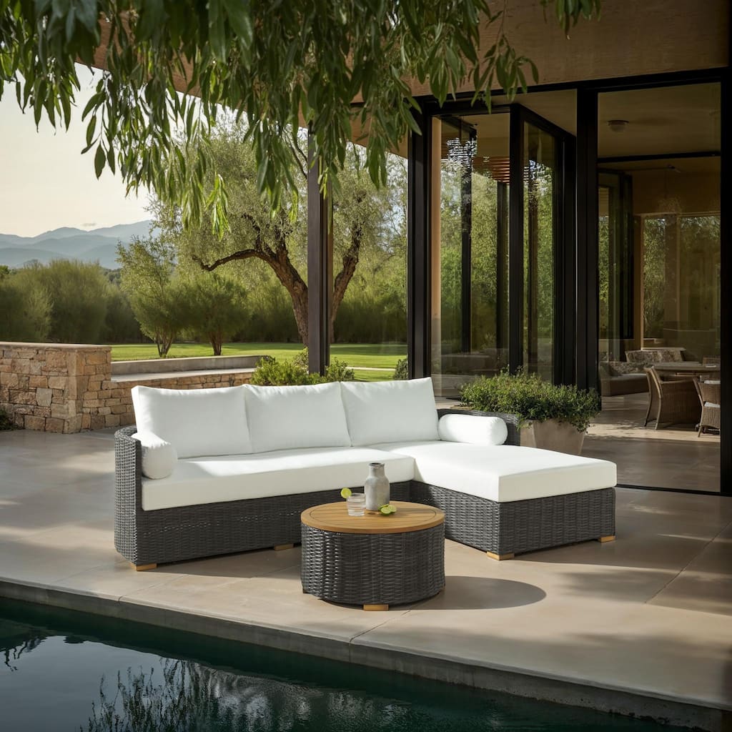 SAFAVIEH Couture Outdoor Patio Furniture Anguilla Storage Coffee Table, Round Wicker, Lift-Off Wood Top, Fully Assembled