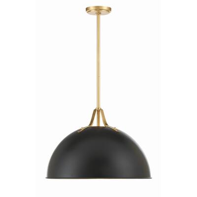 Soto 1 Light Matte Black & Antique Gold Pendant - 20"W x 13.25"H