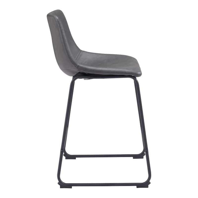 HomeRoots Set of Two 24" Charcoal and Black Faux Leather and Steel Counter Height Bar Chairs