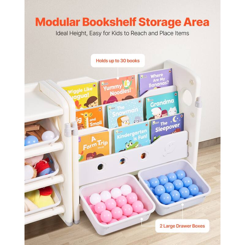 Kids Toy Storage with Bookshelf, 4-Tier Toy Storage Organizer