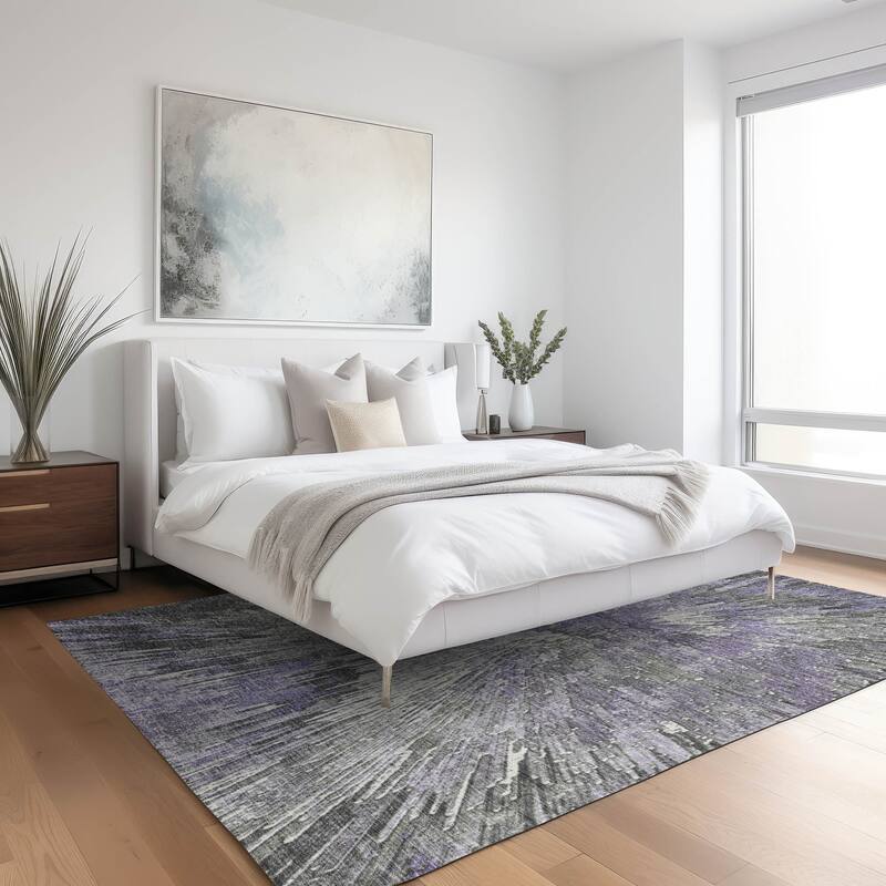 Machine Washable Indoor/ Outdoor Abstract Burst Chantille Rug