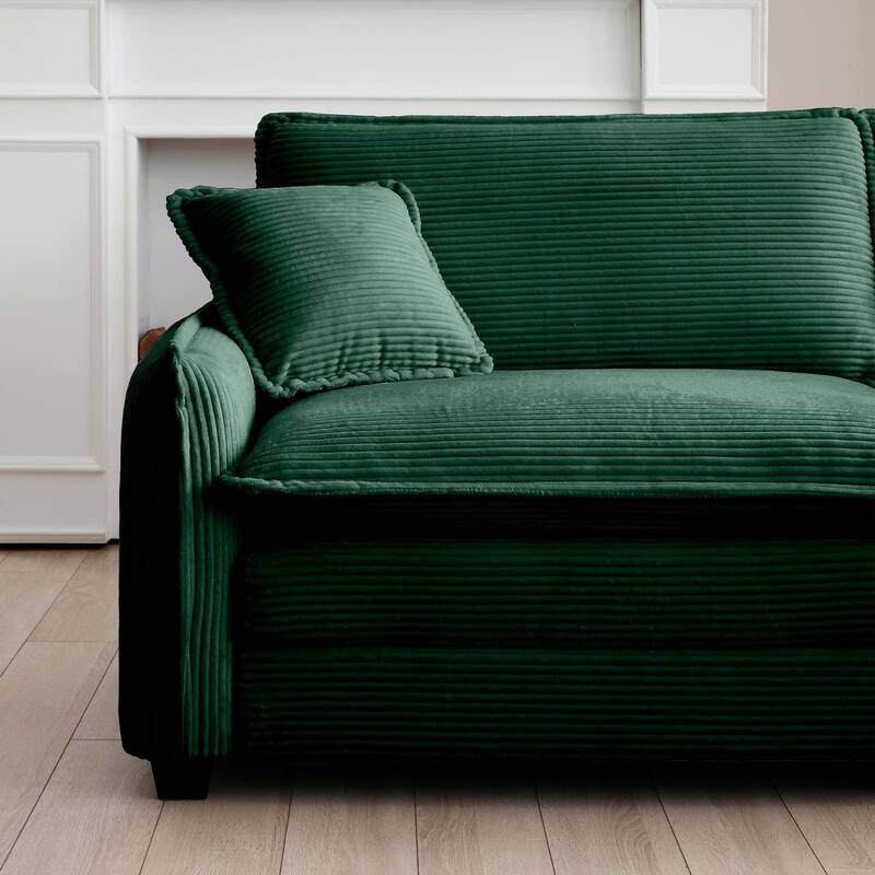 Green 150" Corduroy Upholstered 4-seater Modular Sectional Sofa with 6 Pillows, Free Combination Design