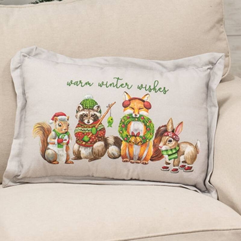 Multi Color Cotton Woodland Winter Pillow 20x14 in Festive Decor