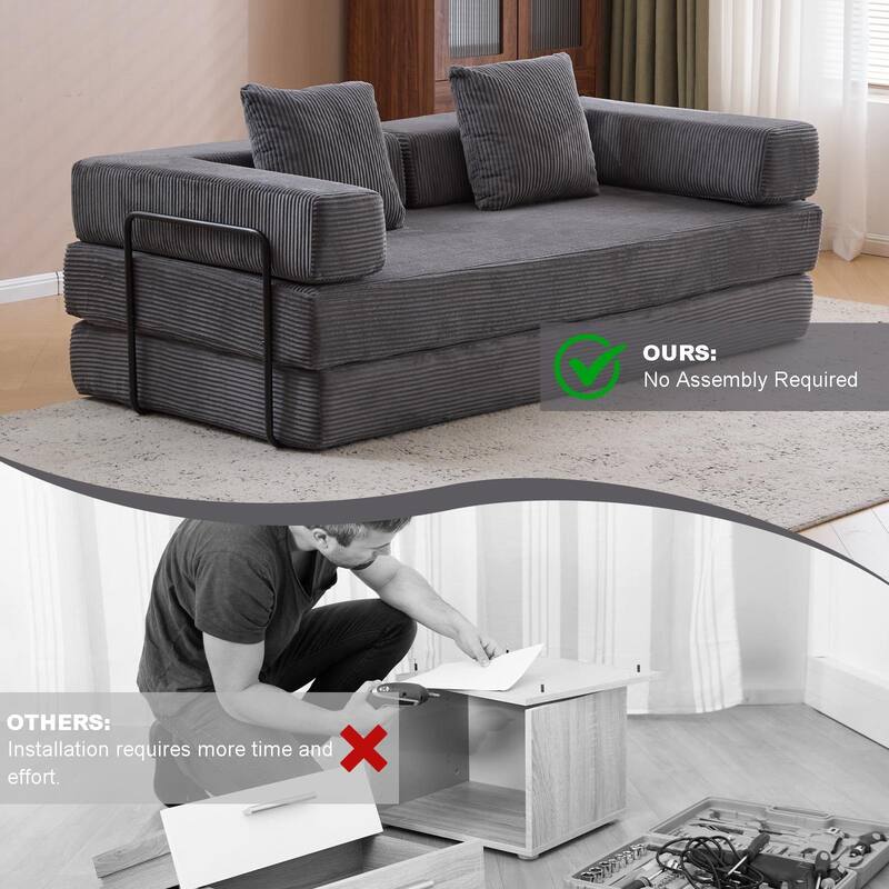 Foldable Corduroy Futon Couch Convertible Floor Sleeper Sofa Bed