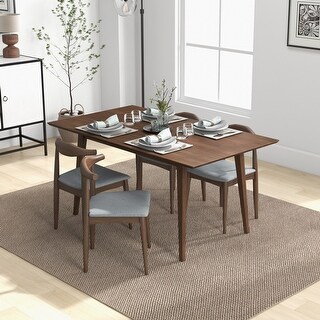 Barton 5-Piece Mid-Century Modern RecTangular Dining Set with 4 Linen Dining Chairs in Grey