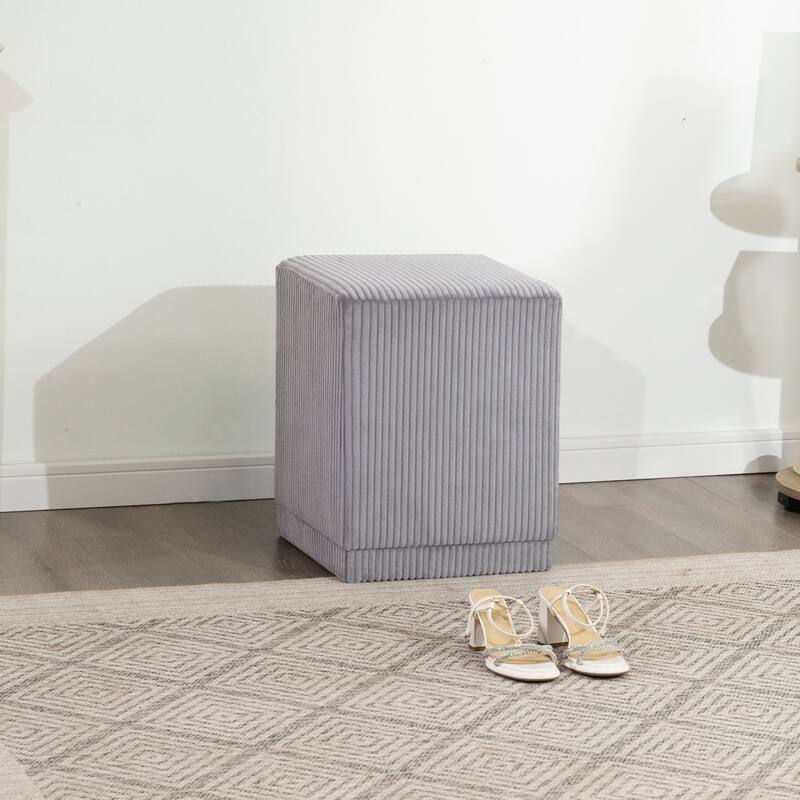 Adeco Ottoman Footrest Vanity Stool Gold Trim Footstool - Grey-Corduroy