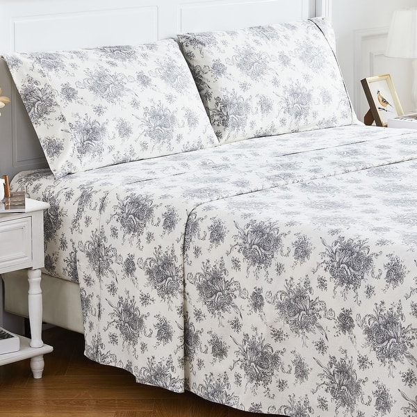 slide 2 of 4, Cotton Flannel Collection Gray Toile Sheet Set
