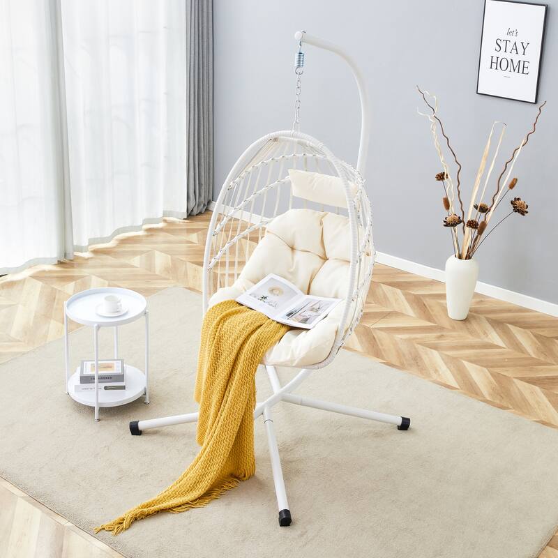 Rustproof Hanging Chair with Plush Cushion, Outdoor Egg-Shaped Swing Chair with a Non-slip Octopus Base