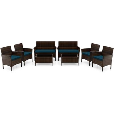 Gymax Set of 8 Furniture Set w/ Washable Cushions & Tempered Glass