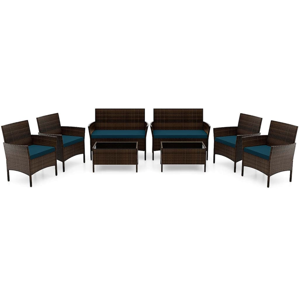 Gymax Set of 8 Furniture Set w/ Washable Cushions & Tempered Glass