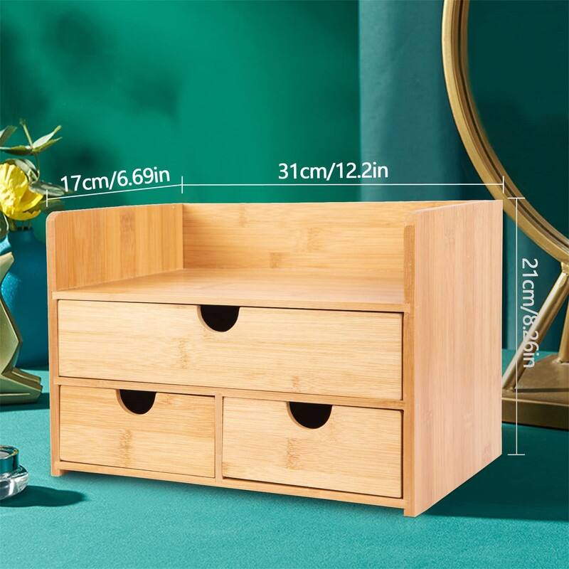 Large Bamboo Makeup Organizer - 6.69"D x 12.2"W x 8.27"H